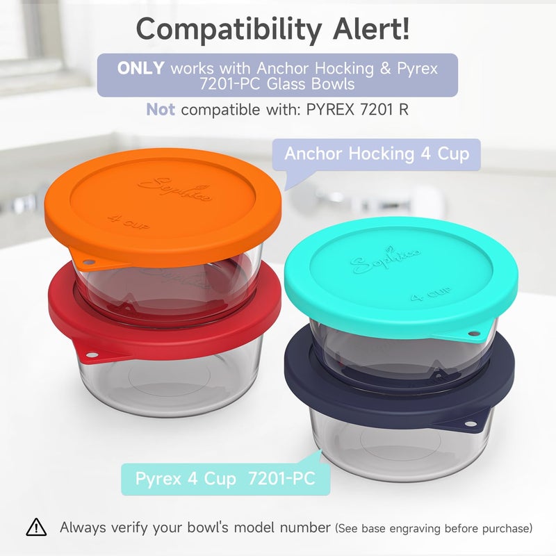 Sophico 4 Cup Round Silicone Storage Cover Lids Replacement for Anchor Hocking and Pyrex 7201-PC Glass Bowls (Container not Included) (Navy Blue-2 Pack) - Image 2